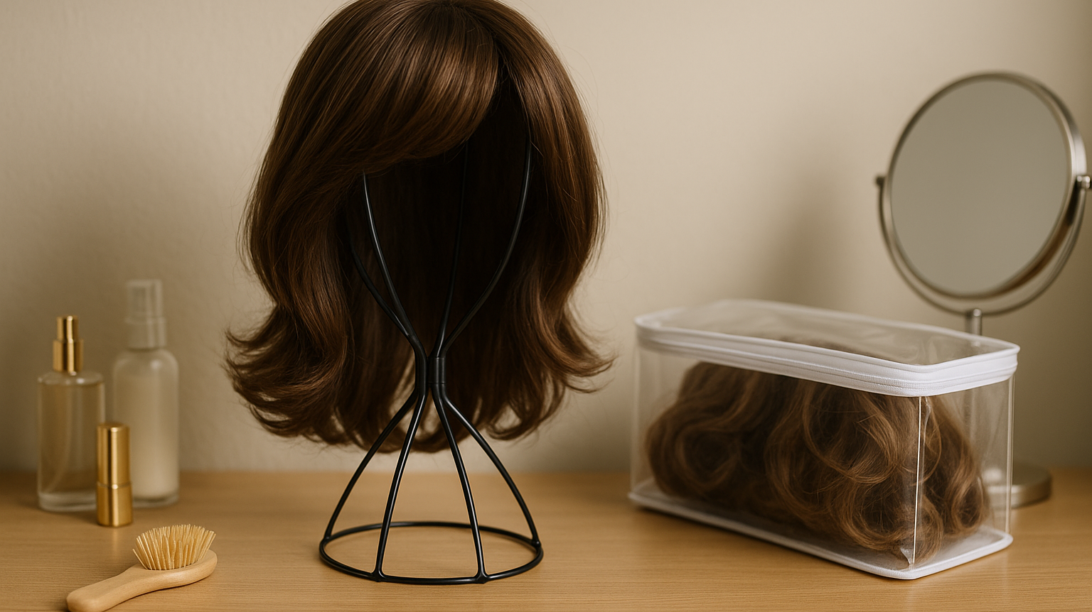 Dresser with wigs stored on it - How to store your wig.