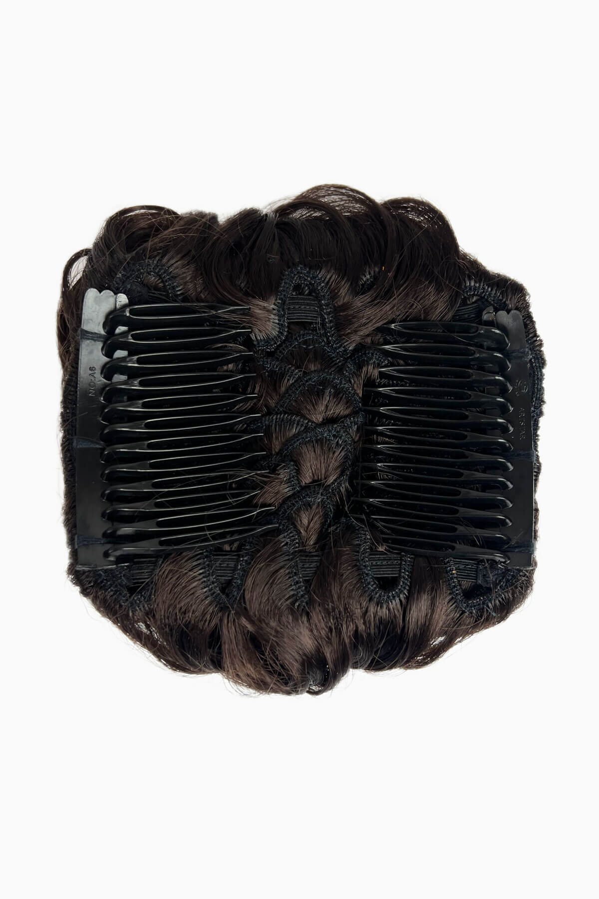 Brown hair extension with a comb on a white background. Hair poodle clip-in hairpiece bun vintage style 1950s: Lucille dark chocolate brown 6