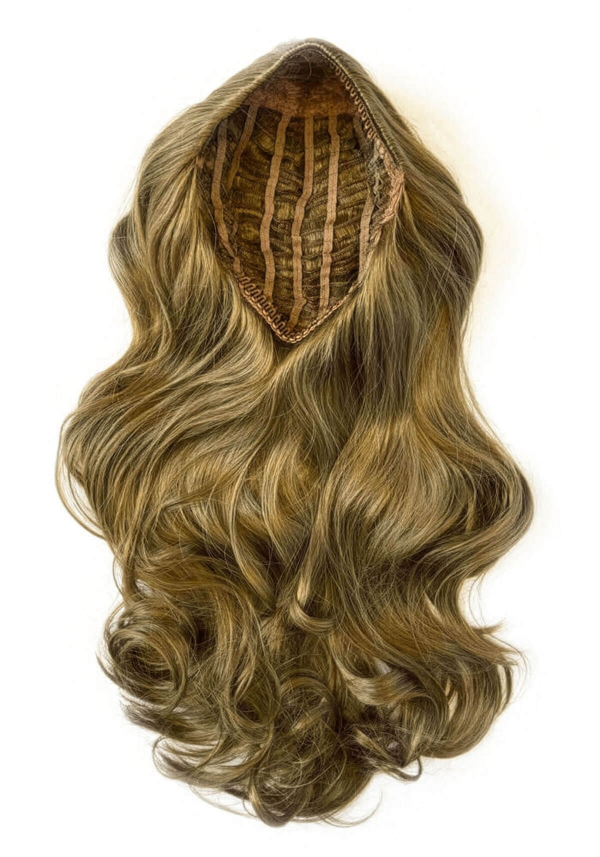 High crown long, wavy half wig and volume ring: Bardot brown 10-16-27