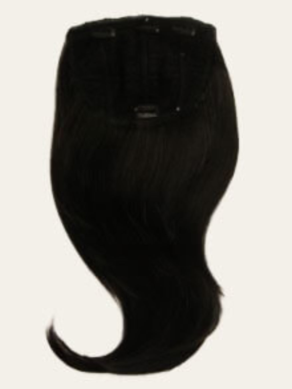 Black hair extension on a white background. . Volume and Height Booster Hairpiece: Blaise black 1B