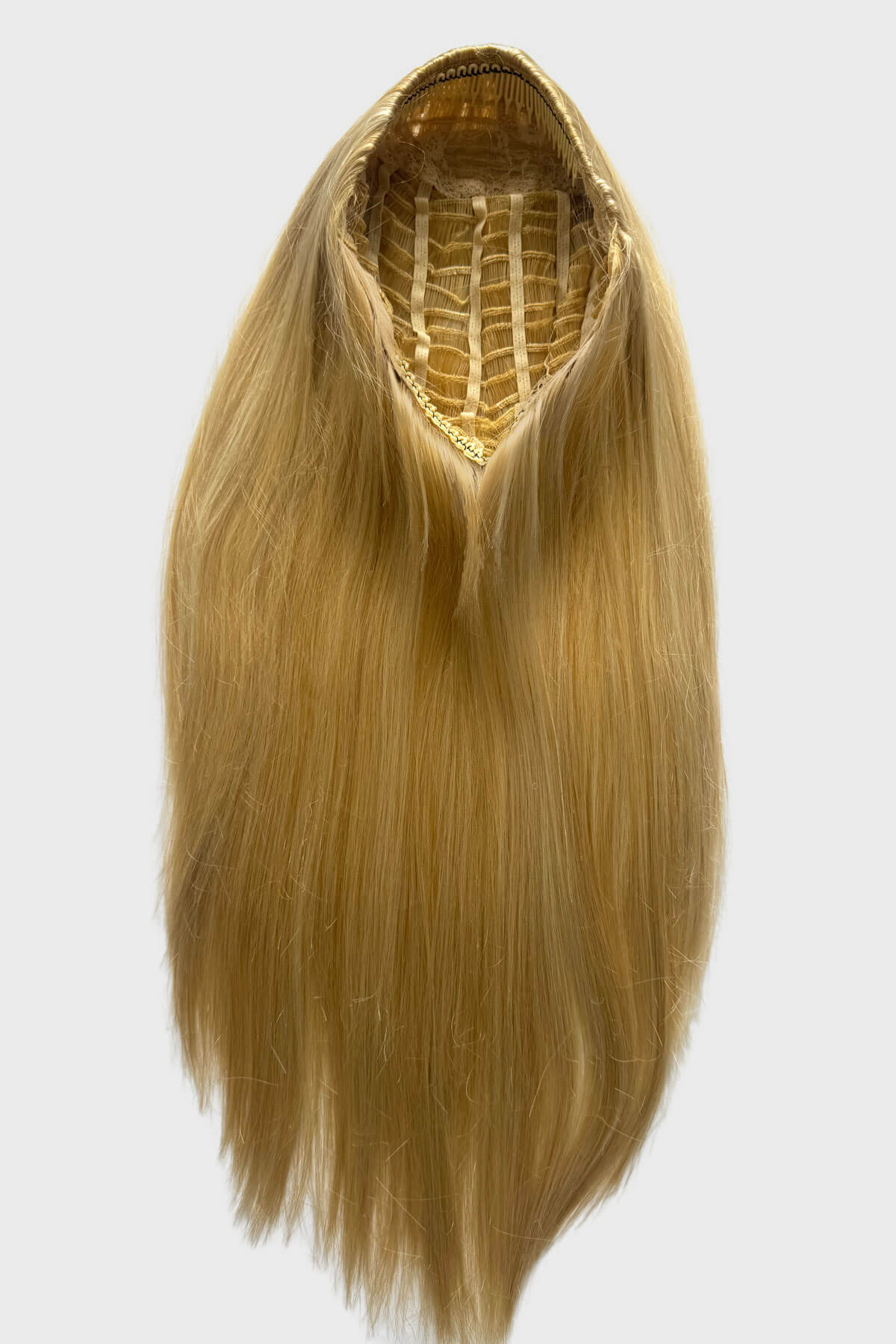 Blonde hair extension on a white background. Annabelle's Wigs synthetic wig Straight blonde half wig hairpiece (3/4 wig) blonde: Tabitha blonde 24B613
