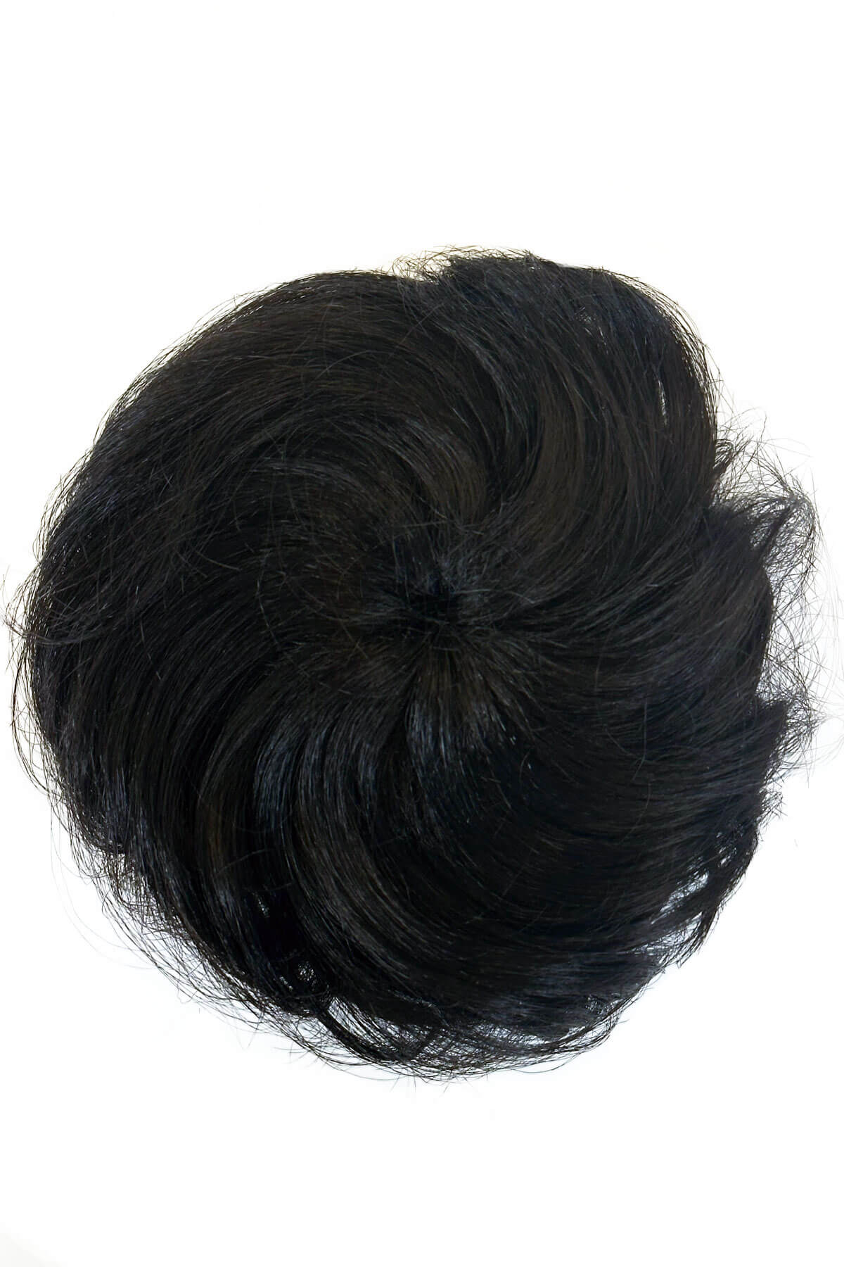 Black hair bun accessory on a white background. Curly bun hairpiece, rockabilly style: Toni black 1B