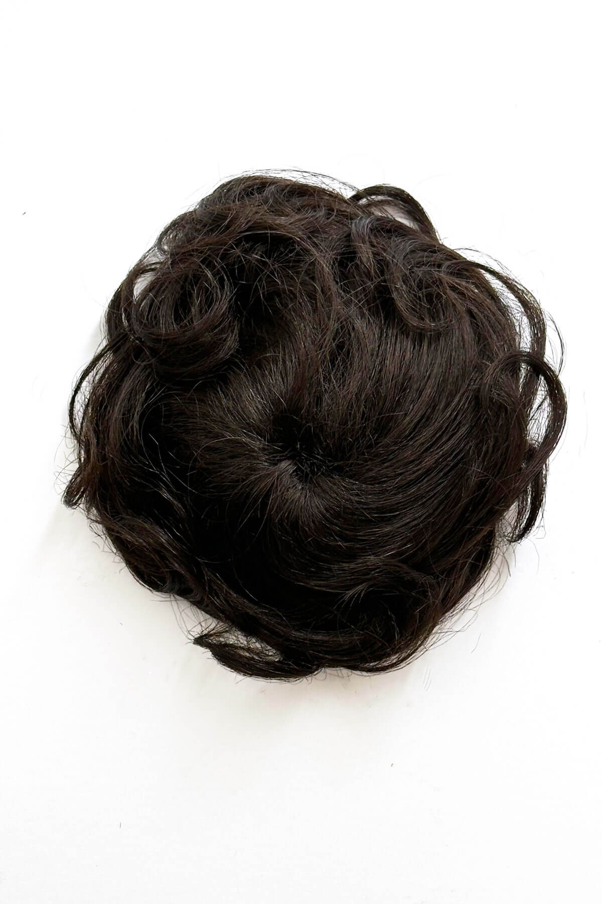 Dark brown hair bun accessory on a white background. Curly bun hairpiece, rockabilly style: Toni dark brown 4