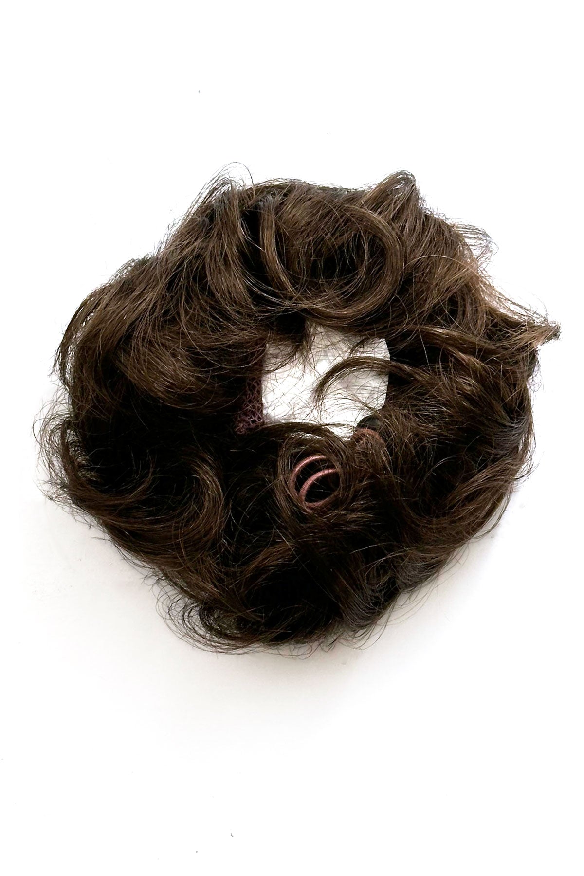 Brown hair bun on a white background. Curly bun hairpiece, rockabilly style: Toni chestnut brown 8