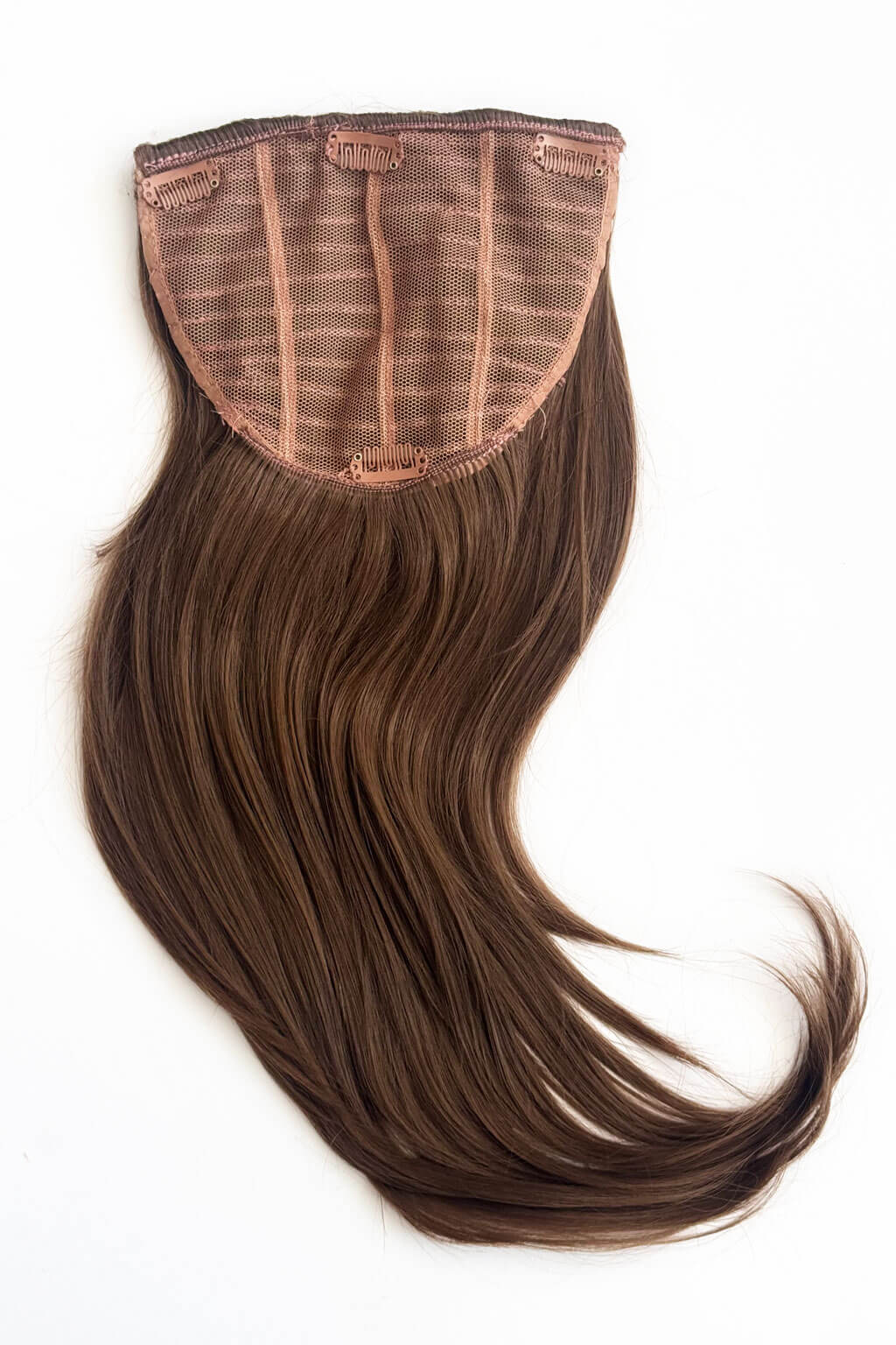 Brown hair extension on a white background. Volume and Height Booster Hairpiece: Blaise mocha brown 10