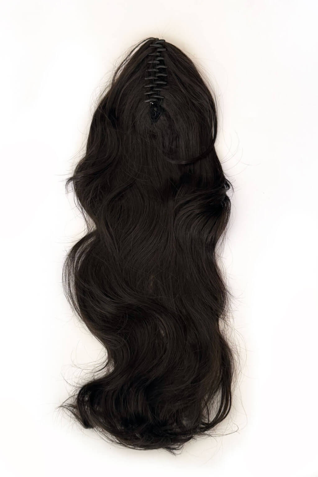 Dark brown hair extension on a white background. Clip-in ponytail hairpiece extension: Olivia dark brown 4