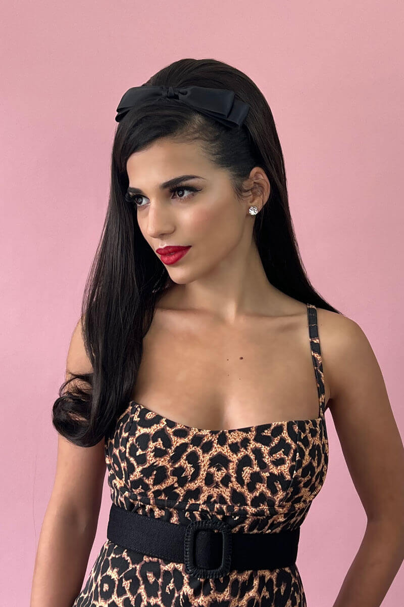 1960s Retro high crown, half wig hairpiece, long with hair flip: Priscilla dark brown 4