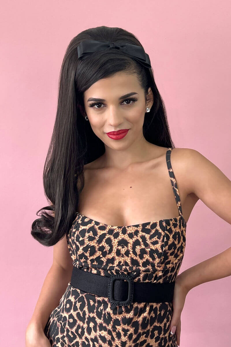 1960s Retro high crown, half wig hairpiece, long with hair flip: Priscilla dark brown 4