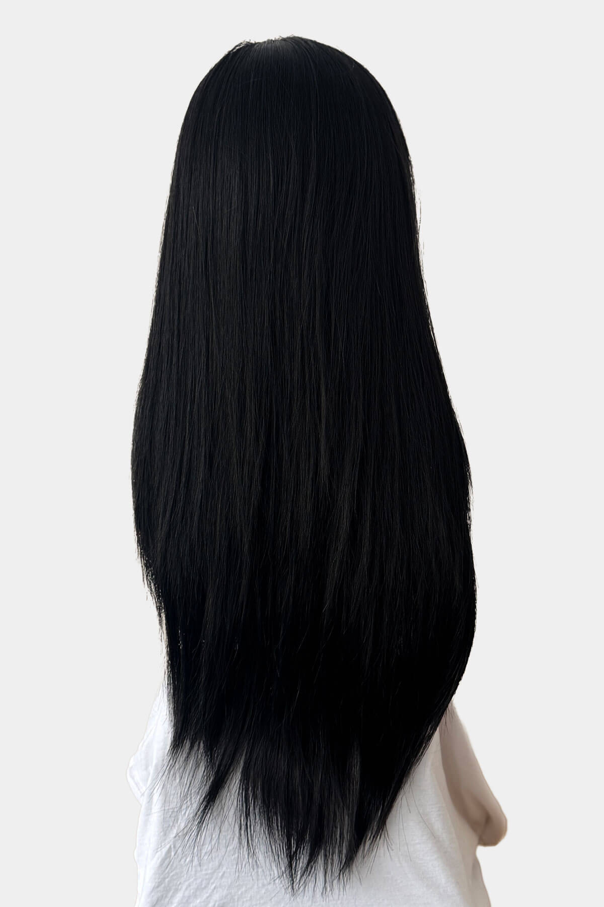 Straight black half wig hairpiece extension (3/4 wig): Theda