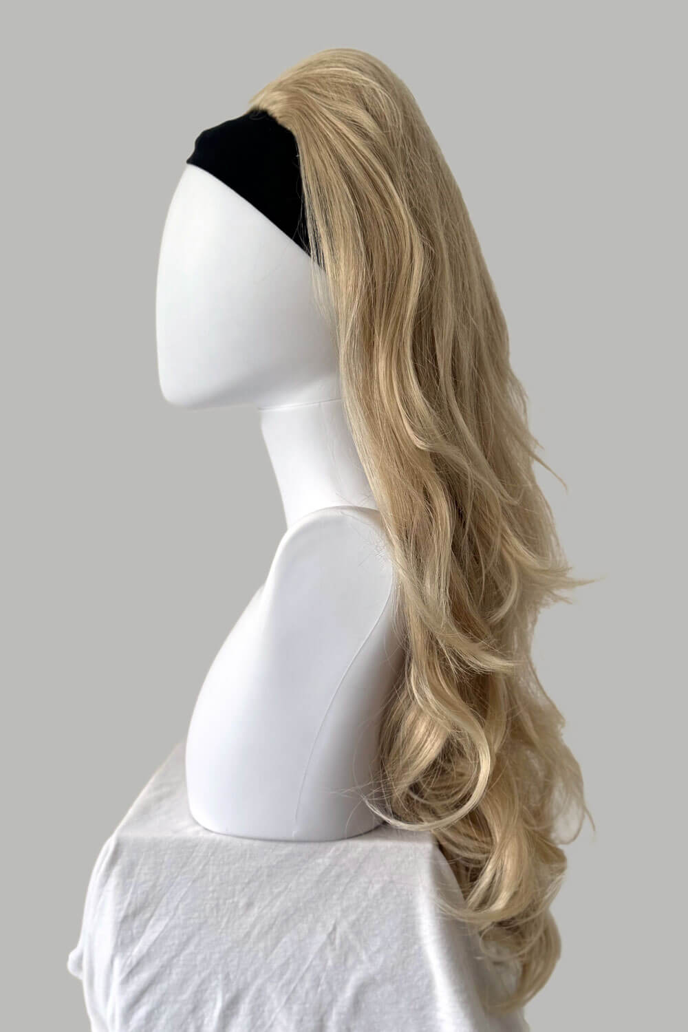 High crown long, wavy half wig and volume ring blonde: Bardot blonde 613t24