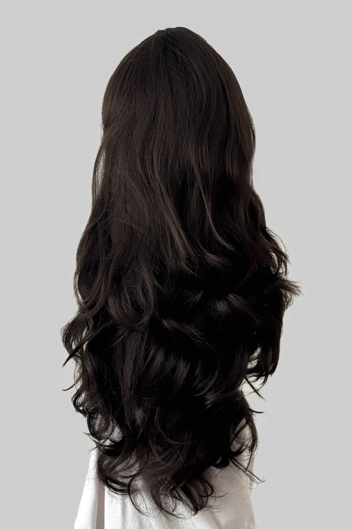 Dark brown half wig on a mannequin. Corrine - Bouncy Blowout style with Volume Booster Half Wig dark brown 4