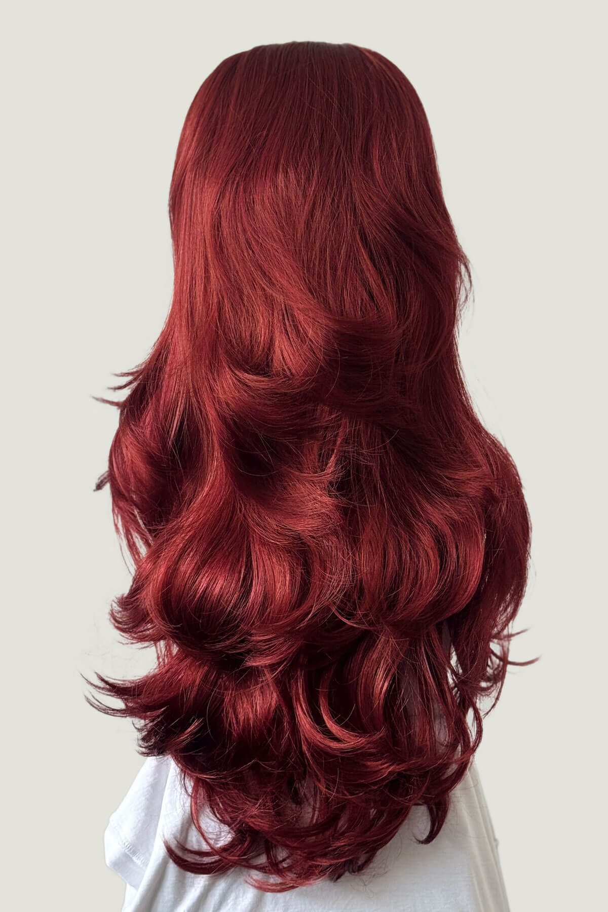 High crown long, layered half wig and volume ring: Helena. copper and cherry red 350-39