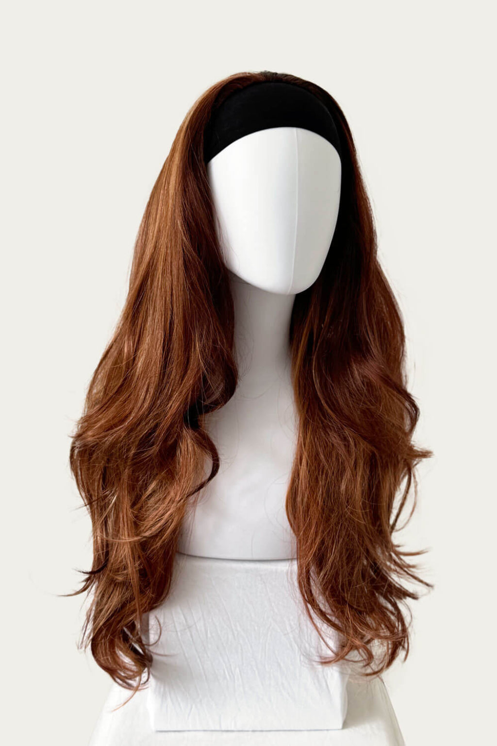 High crown long, wavy half wig and volume ring: Bardot Auburn blonde BO