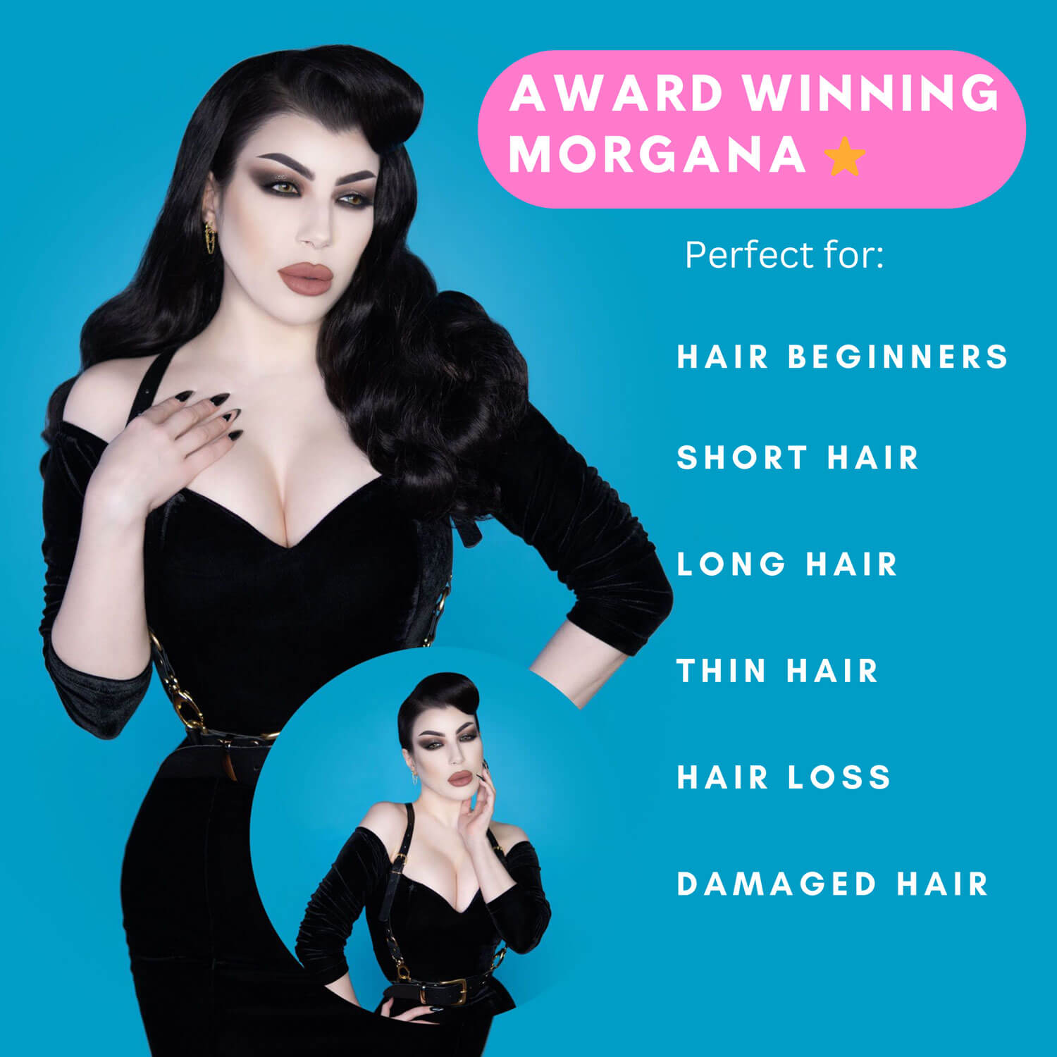 1950s style half wig hairpiece with beautiful waves: Morgana jet black 1