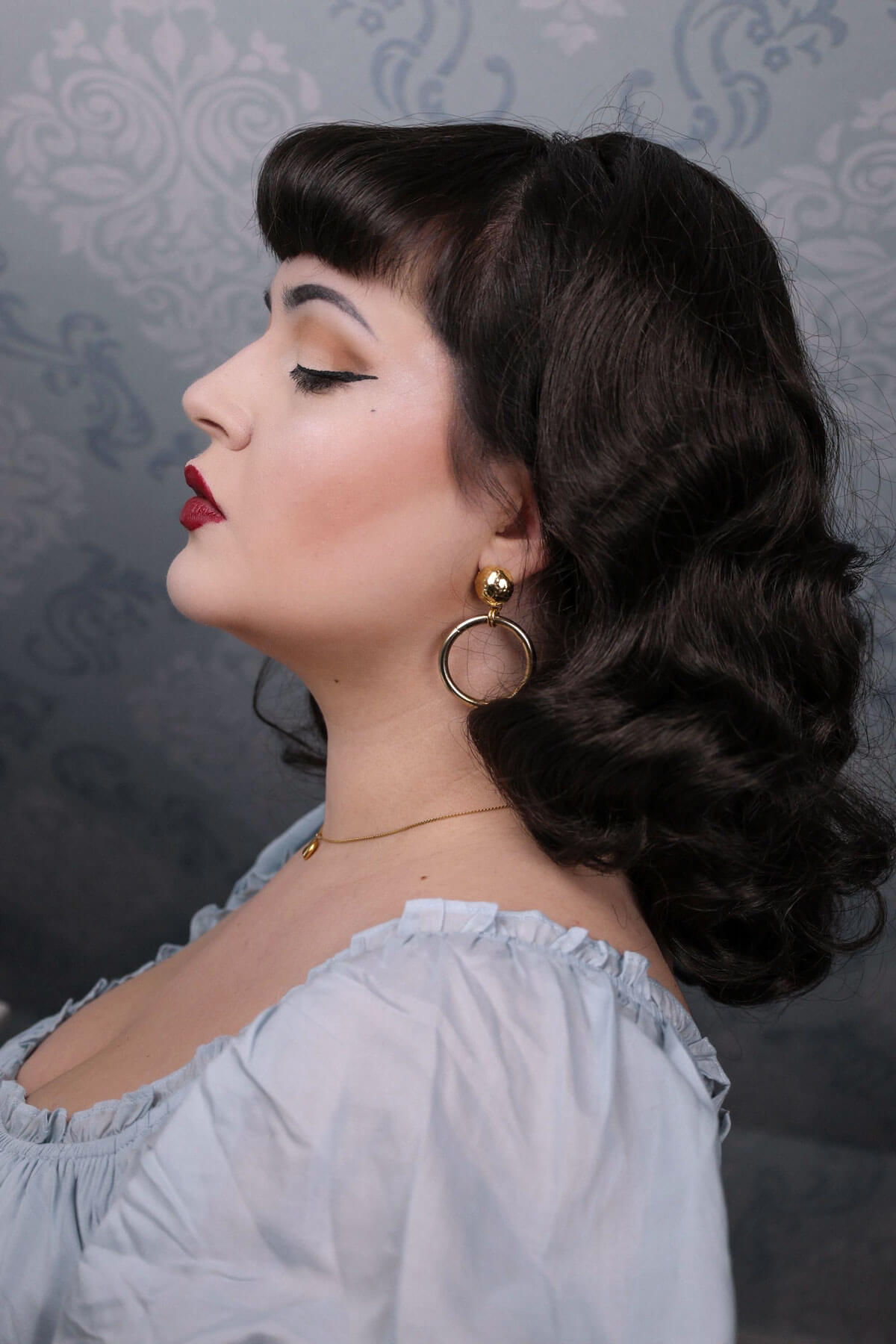 Pinup style half wig hairpiece with beautiful marcel waves: Virginia chestnut brown 8
