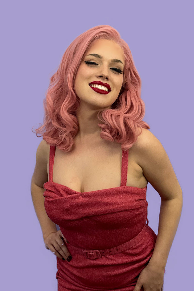 Pink pinup wig, lace front, vintage style: Catalina