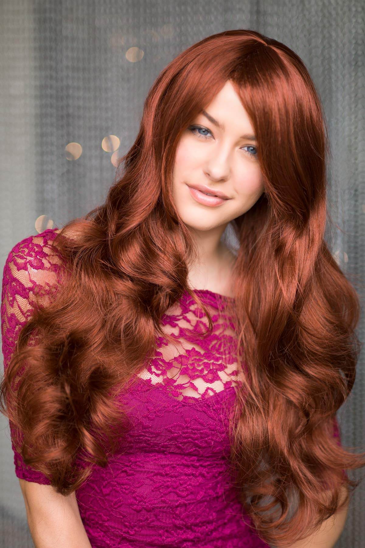 Annabelle's Wigs synthetic wig Long copper red wig with side sweeping fringe: Marcia