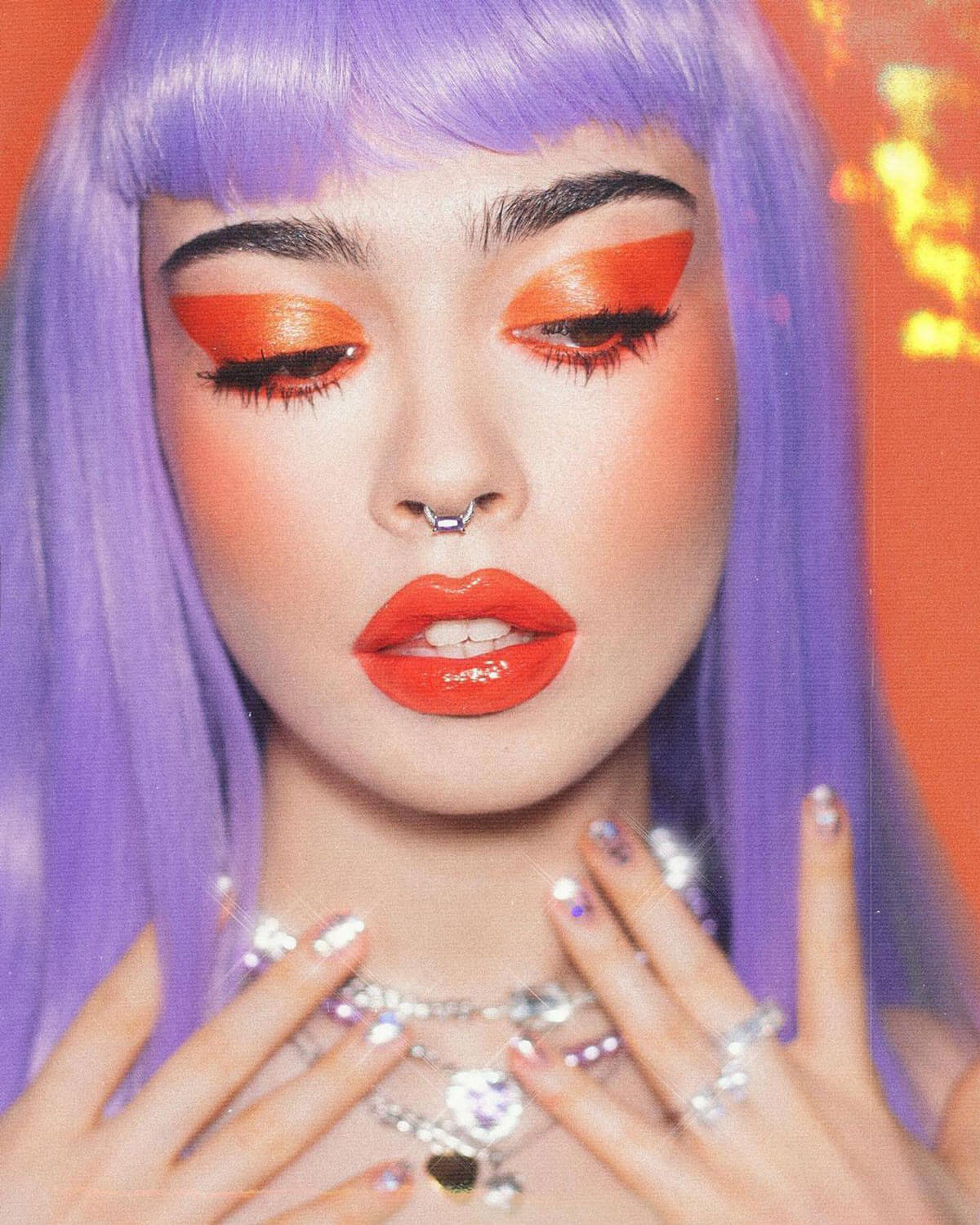 Long, Pink-Purple Wig With Short, Straight Fringe: Seraphina