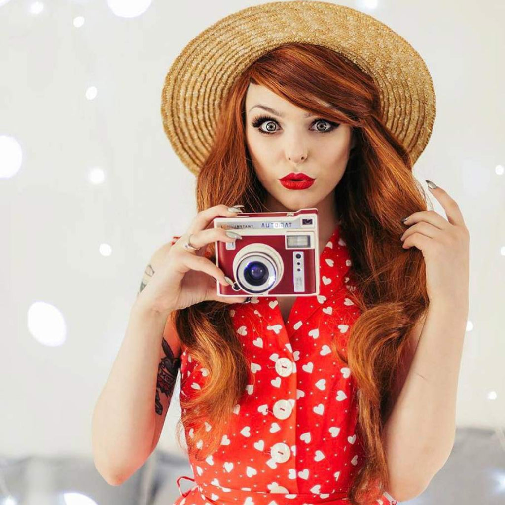 Red & auburn wig with blonde highlights, long: Freya