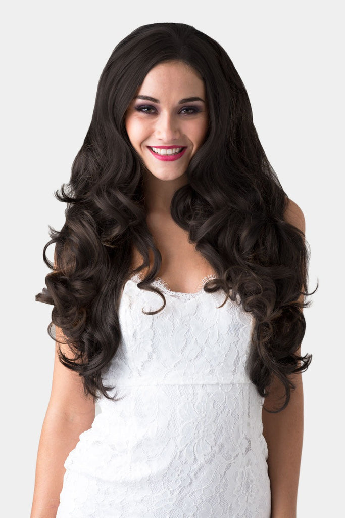 Brown half wig hairpiece with long loose curls: Chelsea