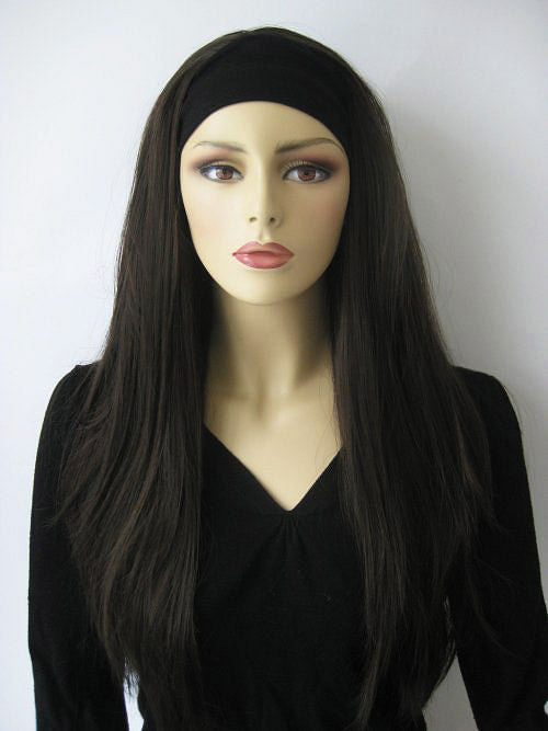 Straight brown half wig Straight brown half wig hairpiece extension, long dark chocolate brown: Faye Annabelles Wigs