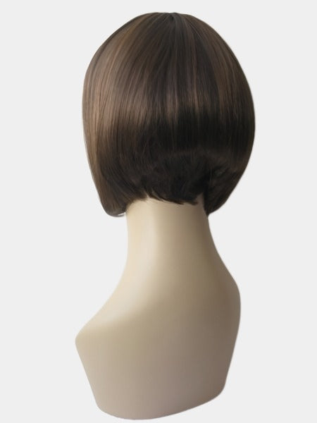 Chocolate brown inverted bob wig with blonde highlights: Keira