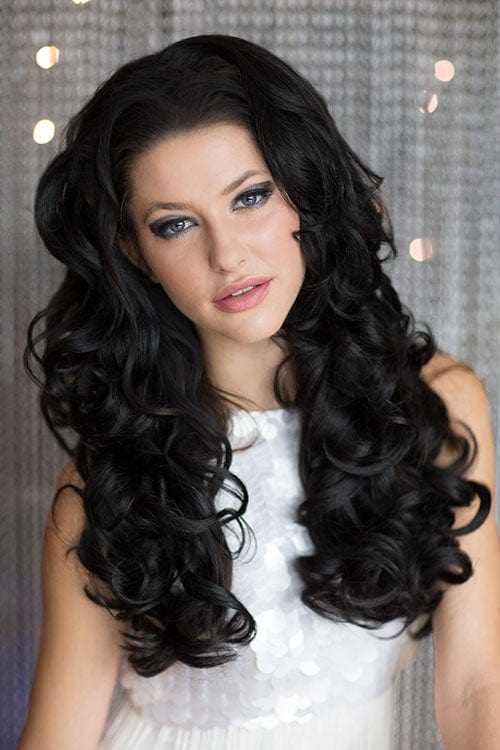 Black 3/4 wig hairpiece (half wig), long, curly: Vicky freeshipping - AnnabellesWigs