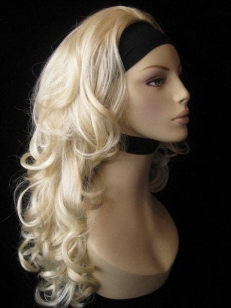 Annabelle's Wigs synthetic wig Curly blonde half wig hairpiece extension (3/4 wig), long: Meana