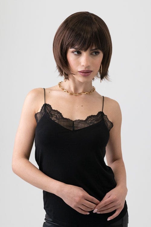 Annabelle's Wigs synthetic wig Dark brown pixie cut bob wig with reddish brown lowlights