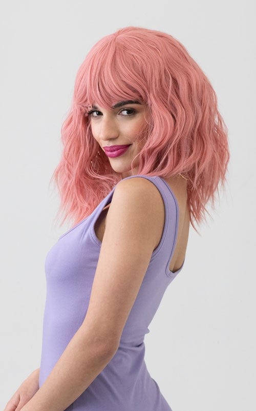 Dusty pink long wavy bob wig (LOB) with textured waves: Fearne AnnabellesWigs