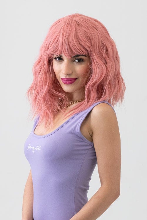 Dusty pink long wavy bob wig (LOB) with textured waves: Fearne AnnabellesWigs