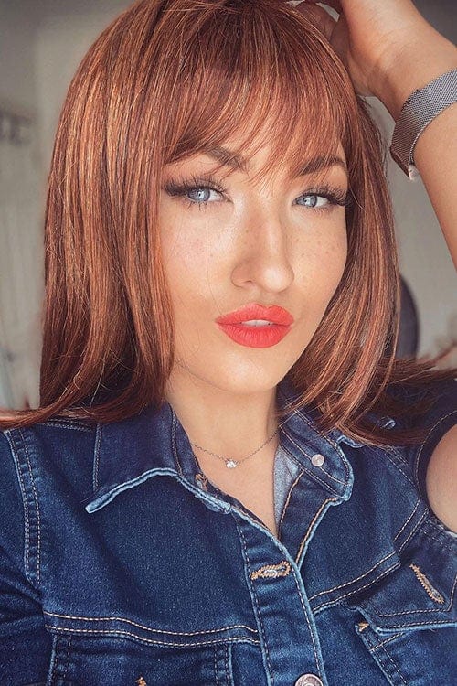 Gingery auburn wig with blonde highlights face frame style: Geri freeshipping - AnnabellesWigs