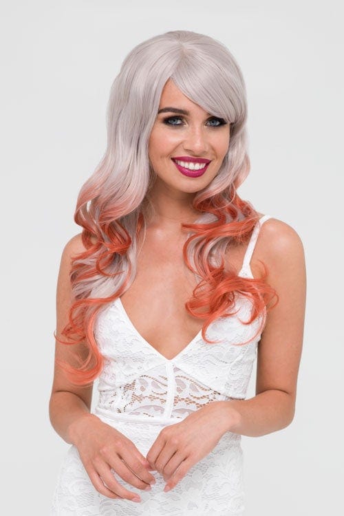 Grey wig with red tips, long with loose curls: Zinnia freeshipping - AnnabellesWigs