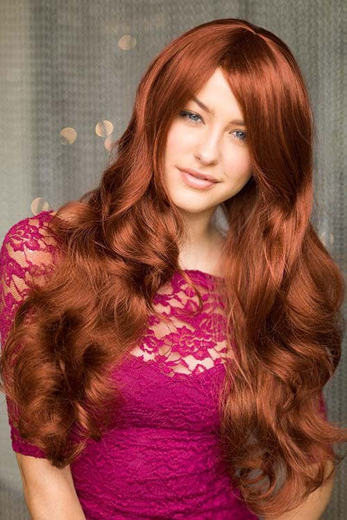 Annabelle's Wigs synthetic wig Long copper red wig with side sweeping fringe: Marcia
