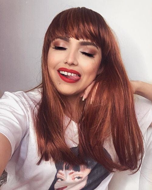 Red/Auburn Wig With Blonde Highlights And Straight Fringe: Abi freeshipping - AnnabellesWigs