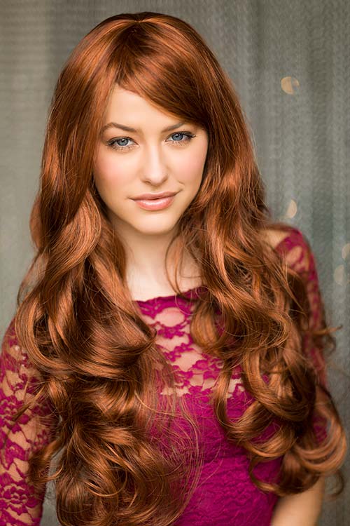 Red & auburn wig with blonde highlights, long: Freya freeshipping - AnnabellesWigs