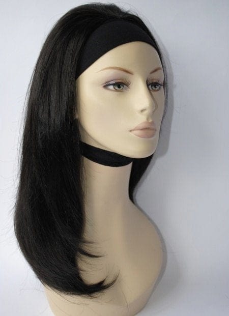 Black 3/4 wig hairpiece (half wig), straight, layered: Cerys freeshipping - AnnabellesWigs