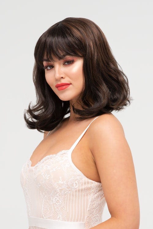 Annabelle's Wigs synthetic wig Two tone brown long bob wig with flicked tips: Sheridan