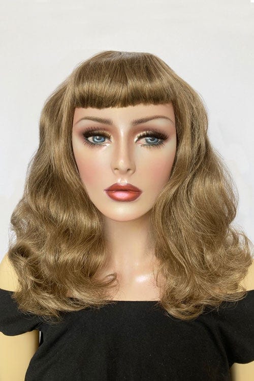 Brown & blonde 1950s pin up style wig, vintage waves, short fringe: Peggy