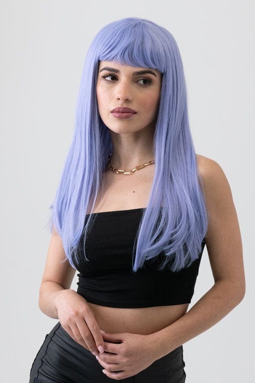Long blue wig with short, straight fringe: Alyssa AnnabellesWigs