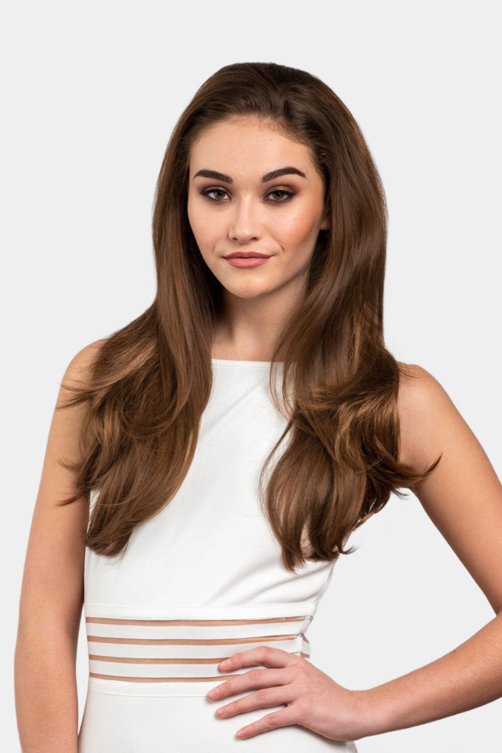 Brown half wig hairpiece (3/4 wig), gently layered: Briar light brown 12