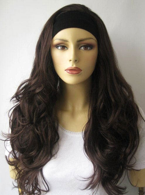 Brown half wig hairpiece, full, long with gentle waves: Taya