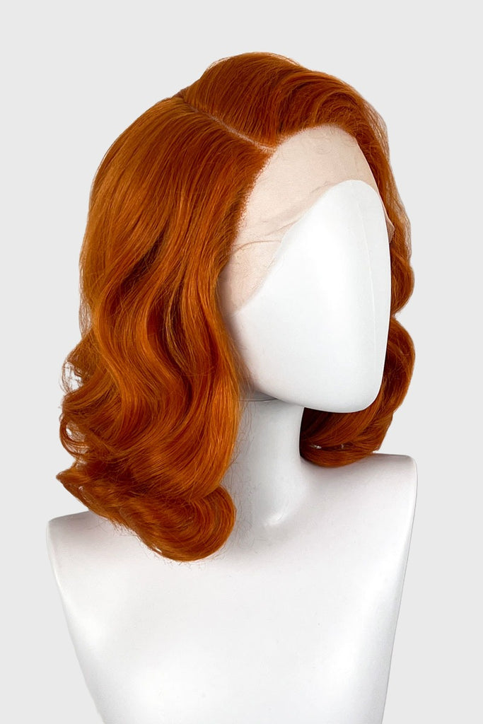 Ginger lacefront wig, pinup/vintage style, mid length with finger waves: Flora