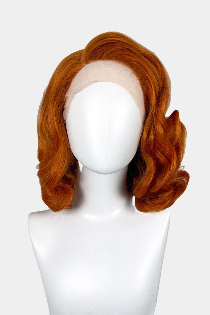 Ginger lacefront wig, pinup/vintage style, mid length with finger waves: Flora