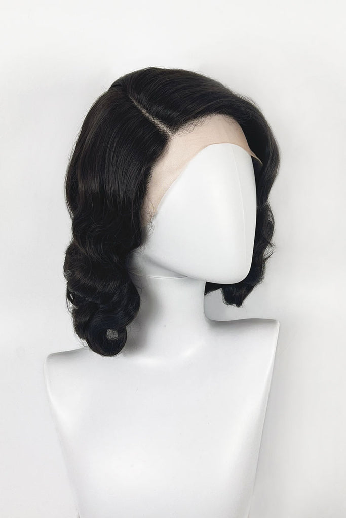 Brown lacefront wig, pinup/vintage style, mid length with finger waves: Hattie