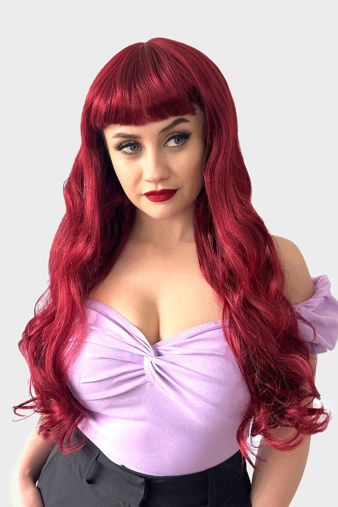 Long red wig with straight retro-style fringe: Esther