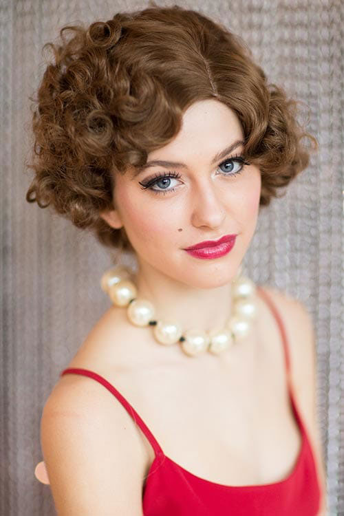 Brown 1920s 1930s style wig, short retro style with finger waves: Cecelia light brown 12