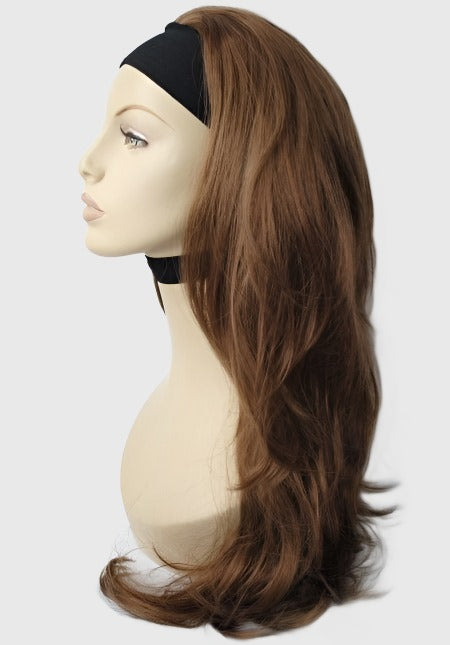 Brown half wig hairpiece (3/4 wig), layered, wavy: Simone
