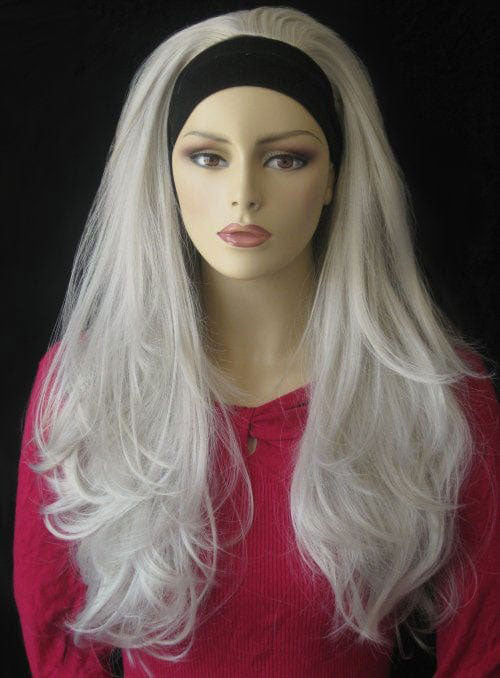 Silver half wig hairpiece (3/4 wig), loose curls: Tahlia