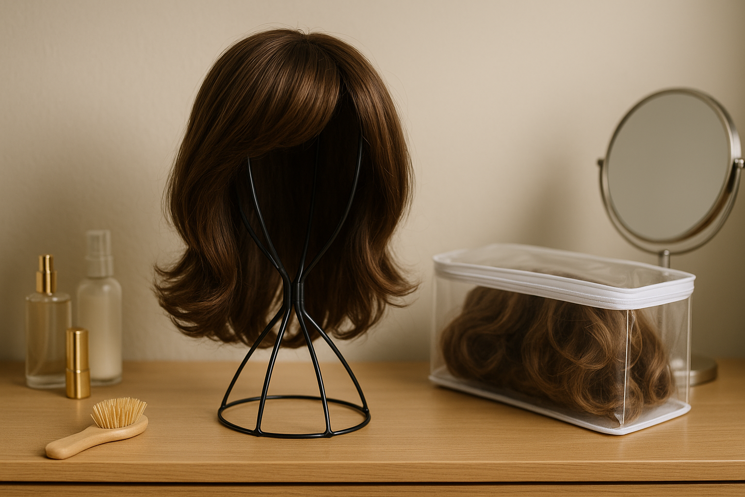 Dresser with wigs stored on it - How to store your wig.